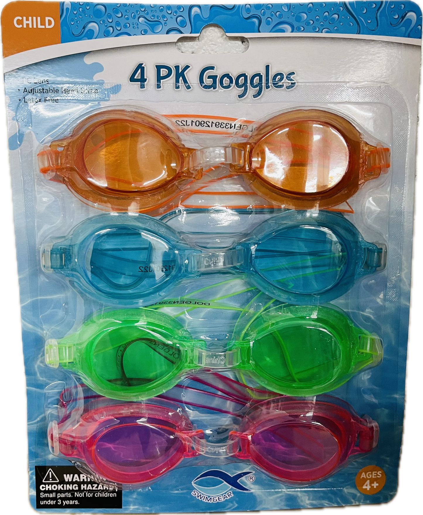 Swim Goggles Multi-Colors 4 Pack Ages 4 & Up Adjustable (Child)