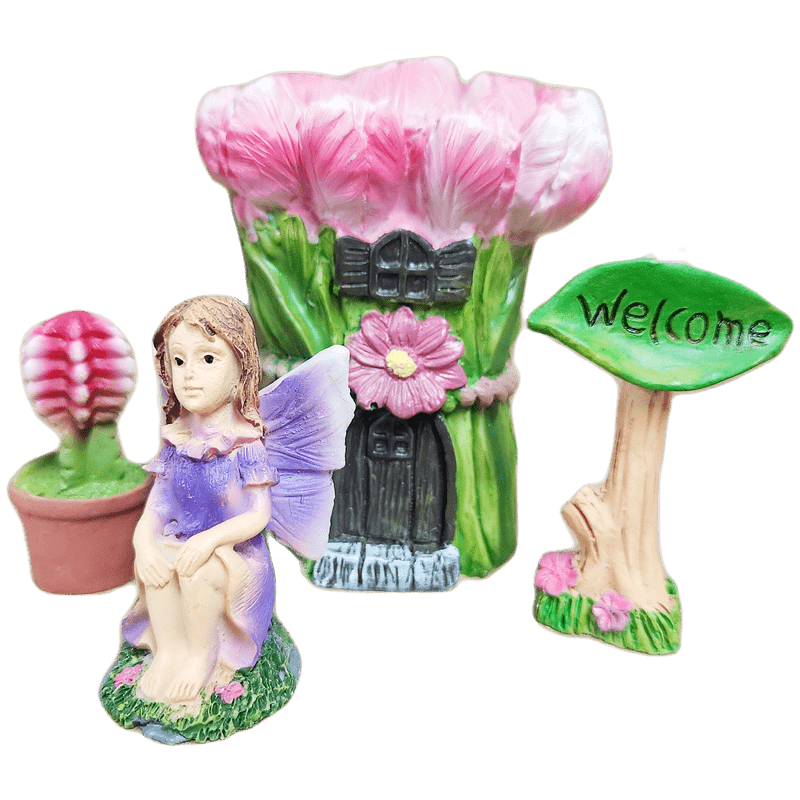 Collectible Mini Garden Fairy Set, Purple, 4-Piece