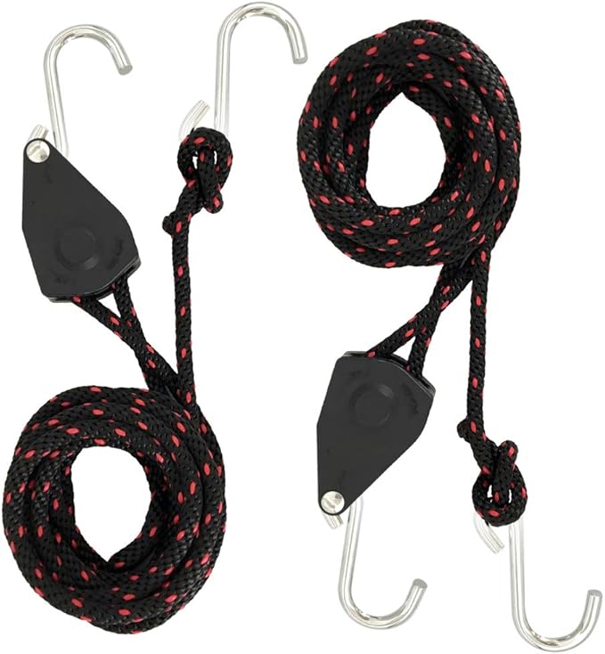 Rope Tie Downs, 1/4 in Heavy Duty Rope Lock Adjustable Ratchet Pulley