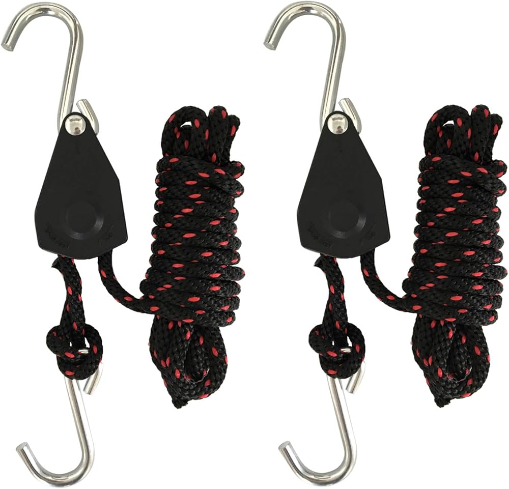 Rope Tie Downs, 1/4 in Heavy Duty Rope Lock Adjustable Ratchet Pulley