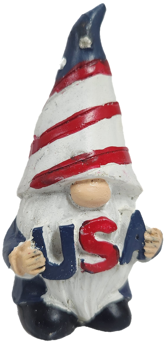 USA Patriotic Garden Gnome Holding USA Sign, 3 inch
