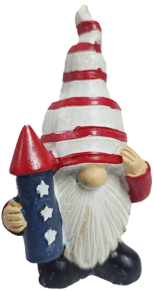 USA Patriotic Garden Gnome Holding Firework, 3 inch