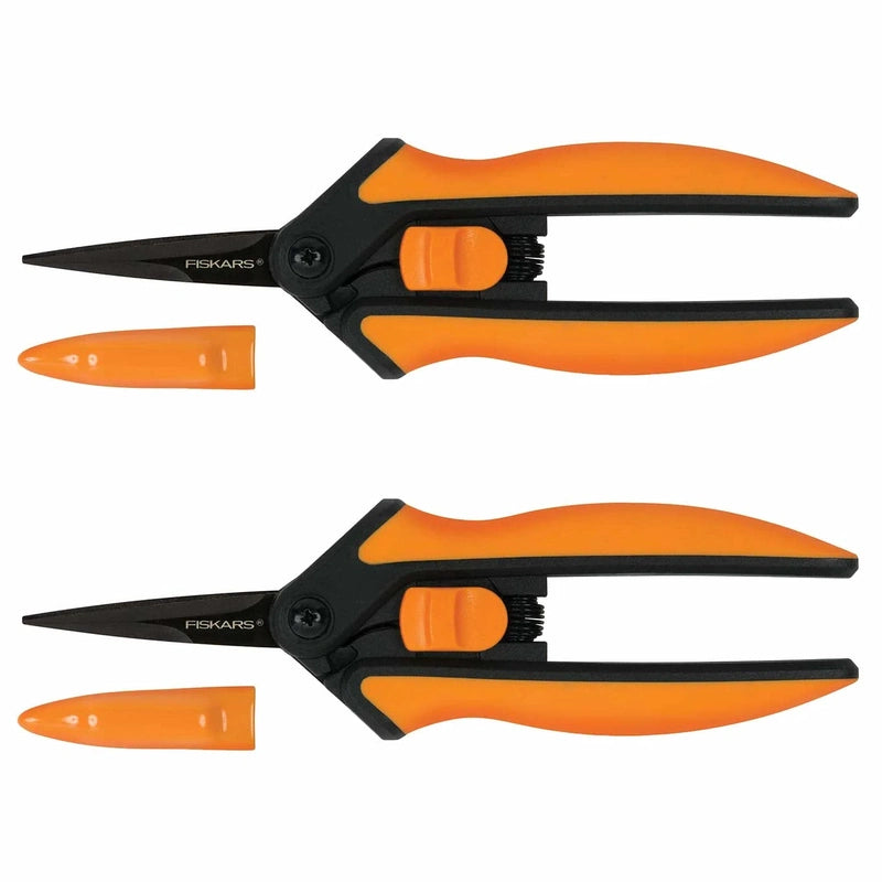 Fiskars Non-stick Micro-tip Garden Pruning Shears, Orange and Black, 2 Pack