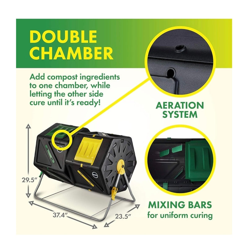 Miracle-Gro Large Dual Chamber Compost Tumbler Easy-Turn, Fast-Working System – All-Season, Heavy-Duty, High Volume Composter with 2 Sliding Doors 37 Gallon 140 Liter