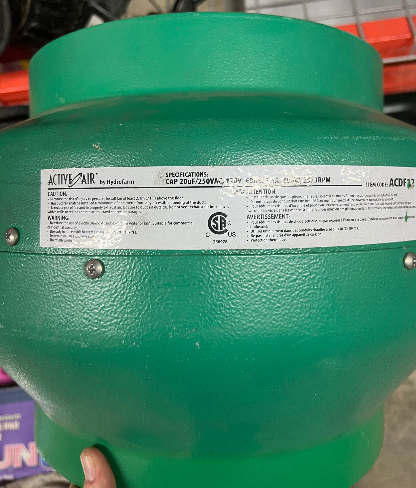 Pre-Owned Hydro Farm 10" Inline Exhaust Fan