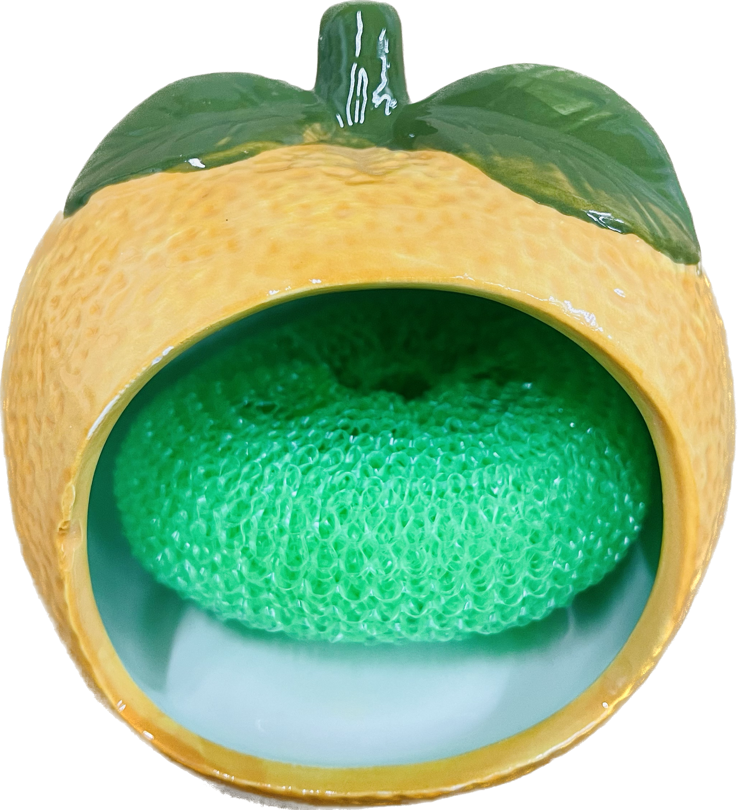 Cutesy Citrus Sponge Holder Orange with Green Leaves, 5 Inch
