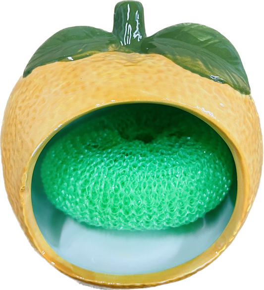 Cutesy Citrus Sponge Holder Orange with Green Leaves, 5 Inch