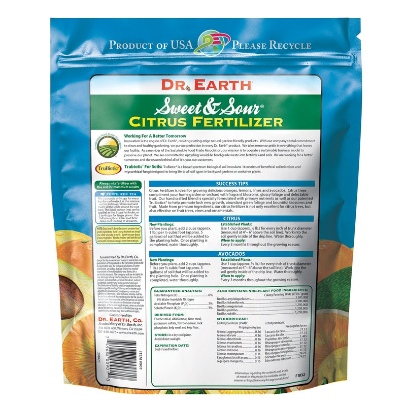 Dr. Earth Organic and Natural Sweet & Sour® Citrus Fertilizer 6-3-3, Feed 4 Trees