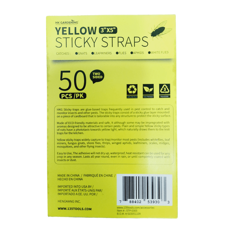 HK Gardening Yellow Sticky Traps, 3" X 5" 50pk