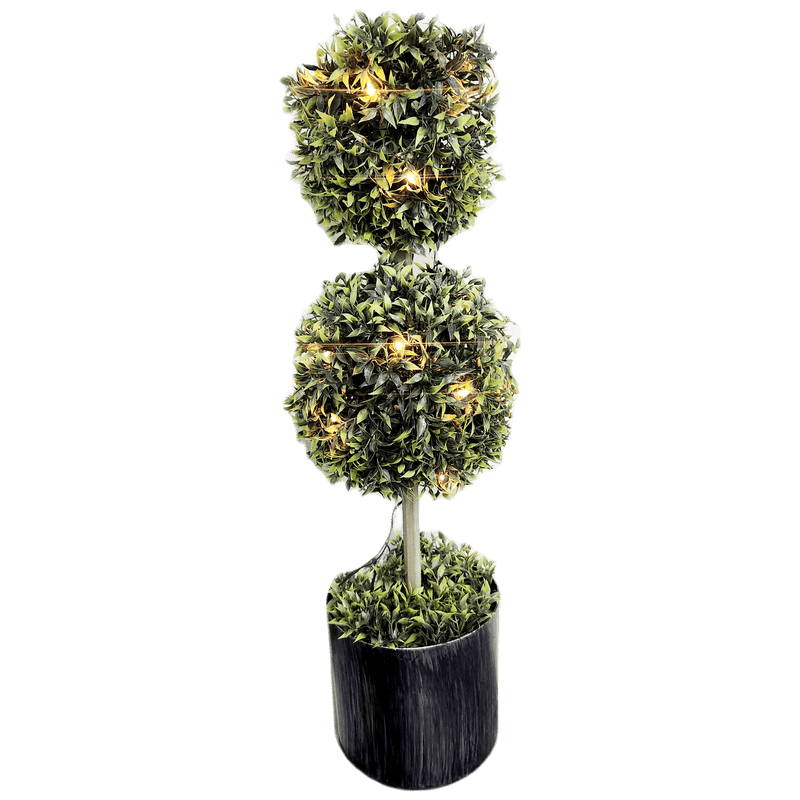 Real Living LED Double Ball Topiary in Black/ Gray Pot, 28 inch