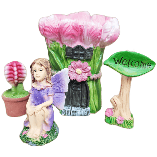 Collectible Mini Garden Fairy Set, Purple, 4-Piece