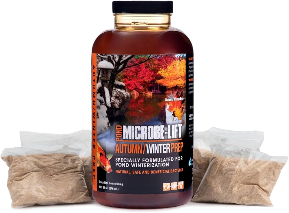 MICROBE-LIFT Autumn and Winter Prep Seasonal Conditioner for Ponds and Outdoor Water Gardens, Safe for Live Koi Fish, Plants, and Decor, 32 ounce liquid and 4 2-ounce packets