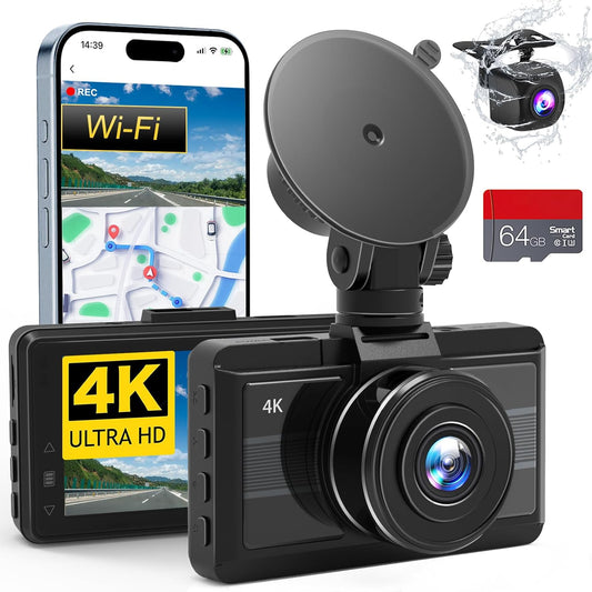 Dash Cam Front and Rear,4K/1080P Full HD Dash Camera for Cars Built-in WiFi,