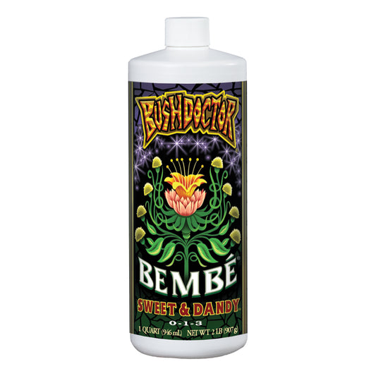 A bottle of Bush Doctor Bembé Sweet & Dandy liquid fertilizer concentrate.