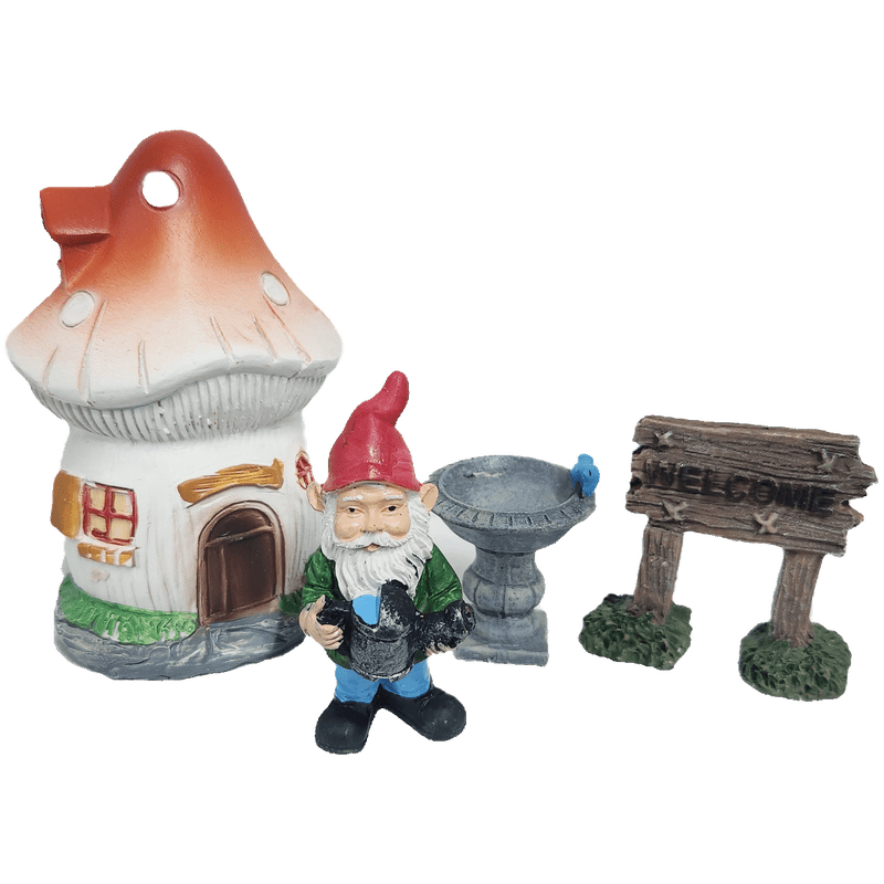 Mini Garden Mushroom House Gnome Set, 4-Piece
