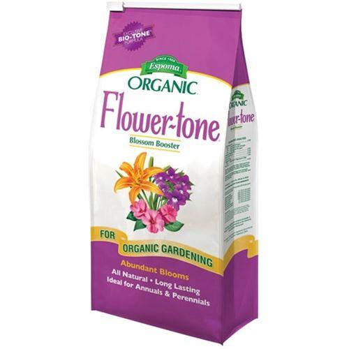 Bag of Espoma Organic Flower-tone Blossom Booster on a white background
