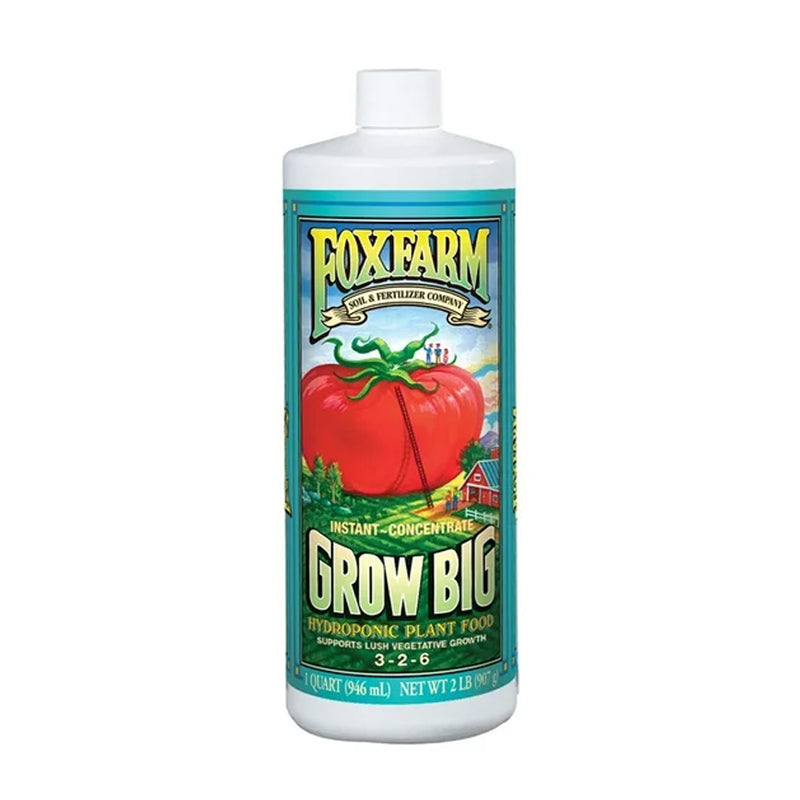 Quart-sized bottle of FoxFarm Grow Big Hydroponic Liquid Plant Food