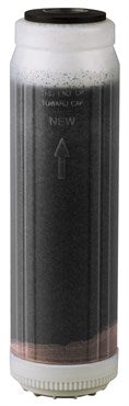 Black cylindrical object with white top and bottom on a black background