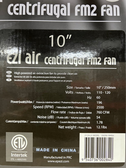 EP Ezi Air Centrifugal FM2 Fan 10" (In Box)