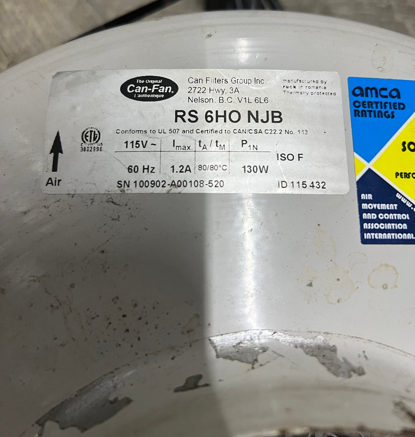 Pre-Owned Can Fan 6" Inline Fan