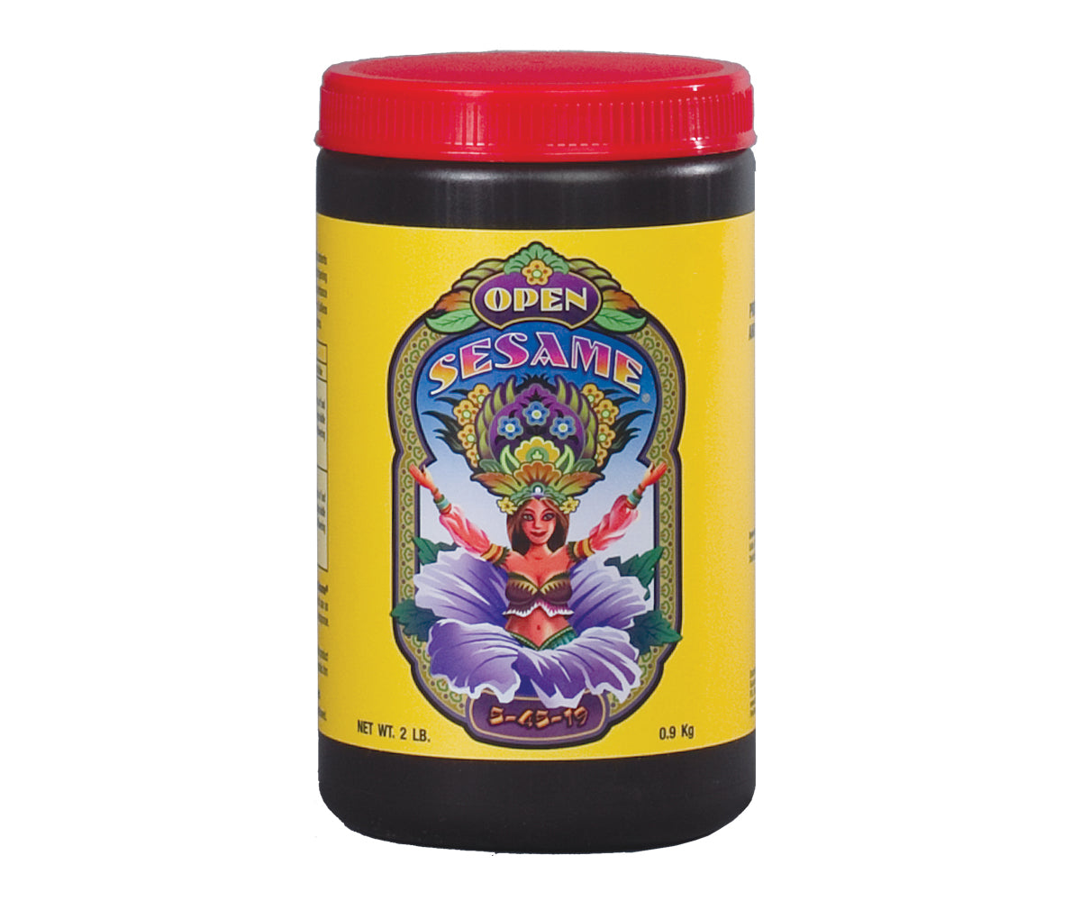Jar of Open Sesame with colorful label on a white background