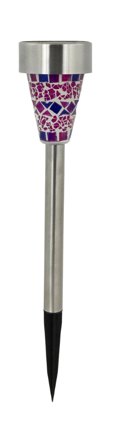 Mosaic Stained Glass, Stainless Steel, LED Solar Pathway Light (Purple)