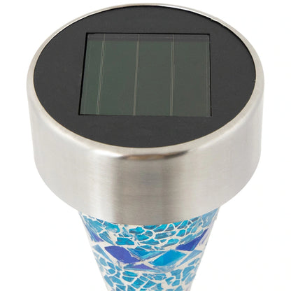 Mosaic Stained Glass, Stainless Steel, LED Solar Pathway Light (Blue)