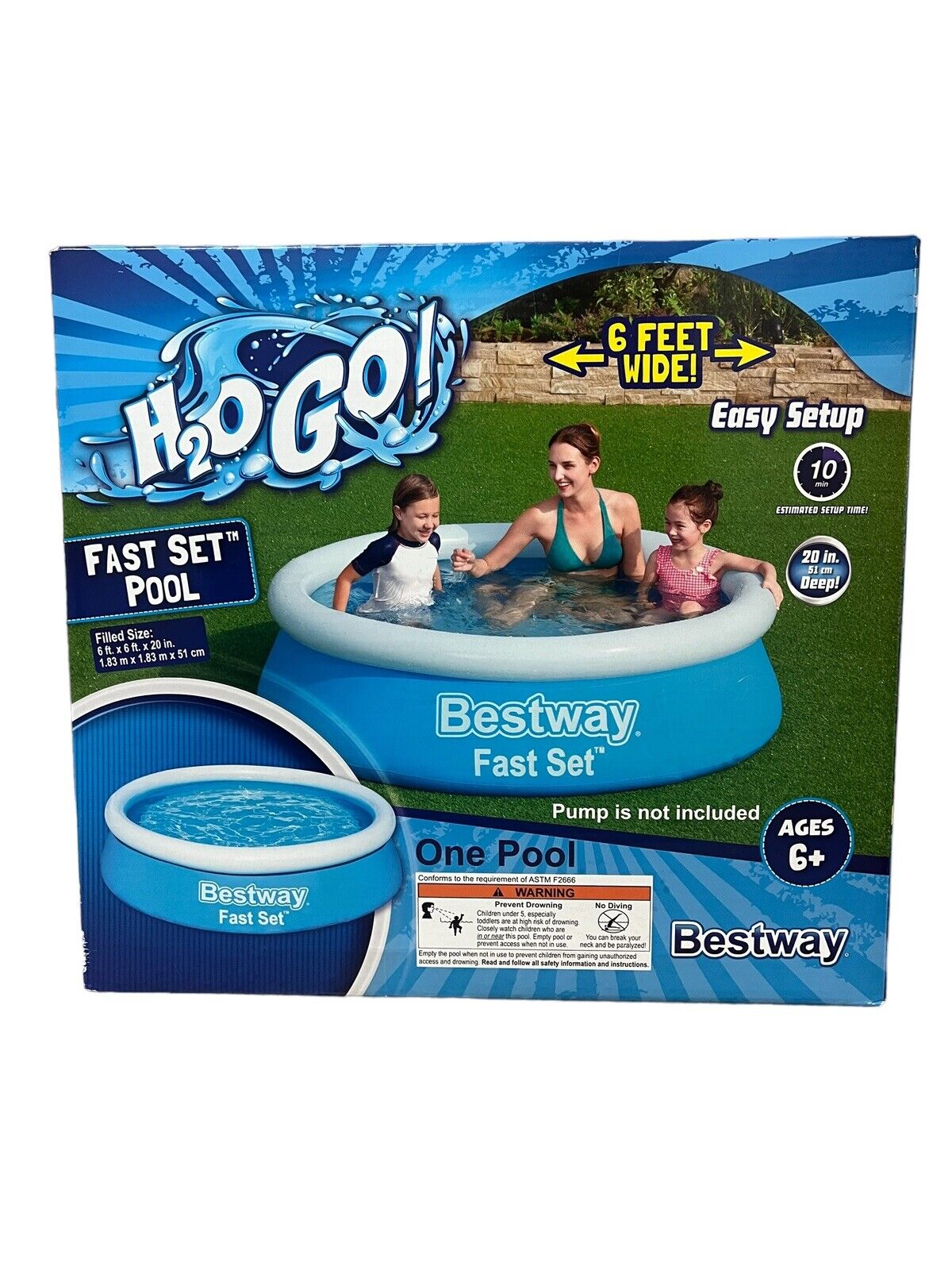 H2OGO! Fast Set 6'x20" Round Inflatable Above-Ground Pool, for Outdoor Use