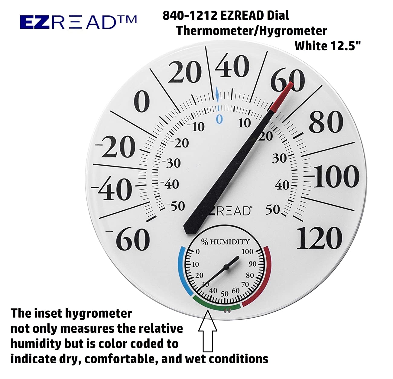 12.5 EZ Read White Dial Thermometer with Hygrometer