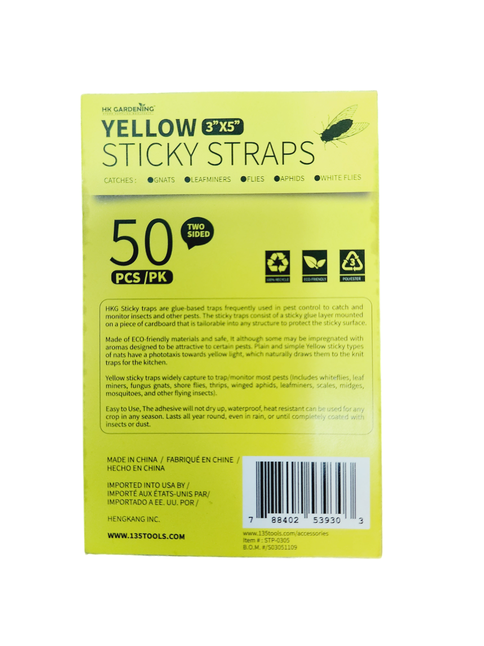 HK Gardening Yellow Sticky Traps, 3" X 5" 50pk